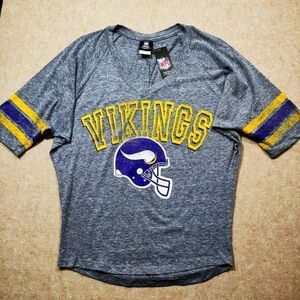 NFL Minnesota Vikings Gray and Purple Short Sleeve Women's T-shirt #7